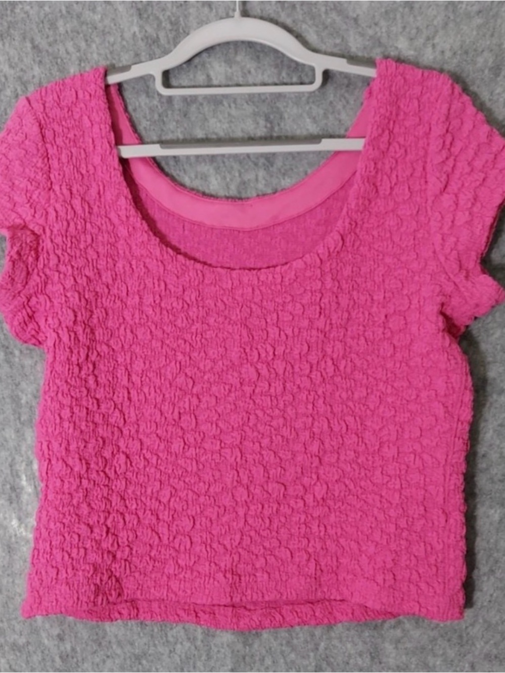 Anthropologie Bright Pink Textured Scoop Neck Tee